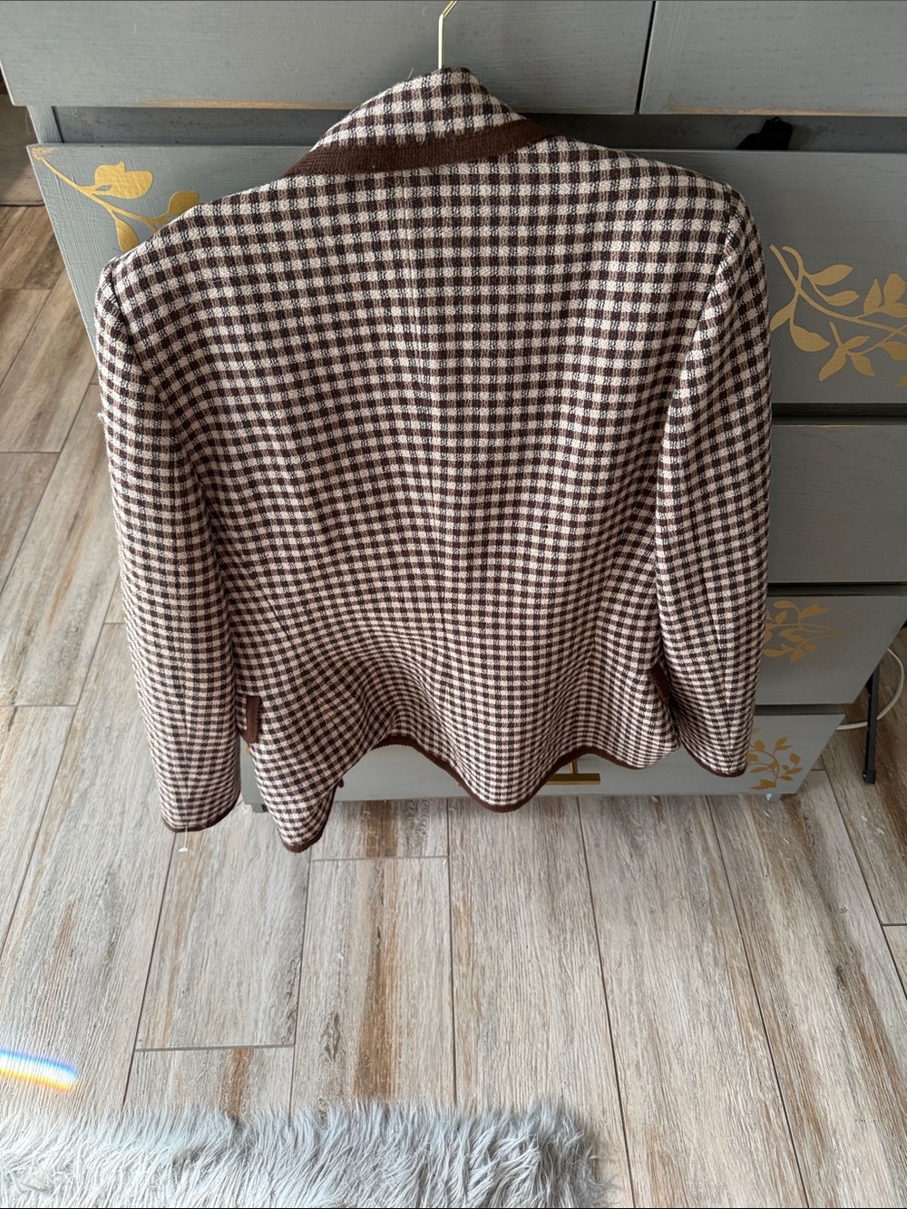 Brown & Cream Houndstooth Trim Blazer - Picture 3 of 8